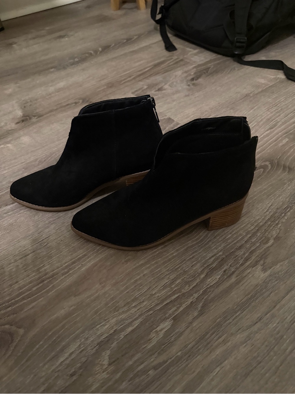 Black Suede Ankle Booties with Low Block Heel - Women